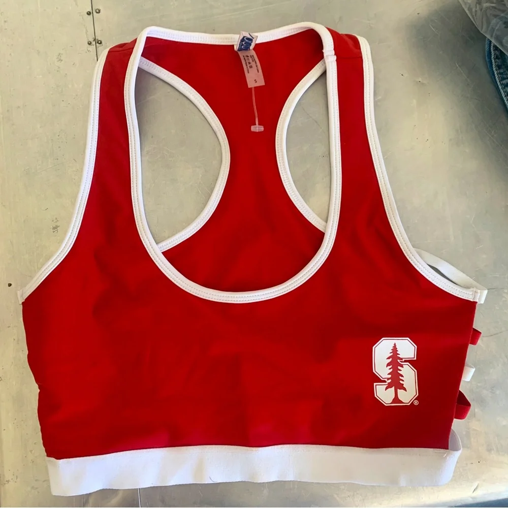 NWOT Stanford University Strappy College Sports Bra Athletic Crop Top Red White
